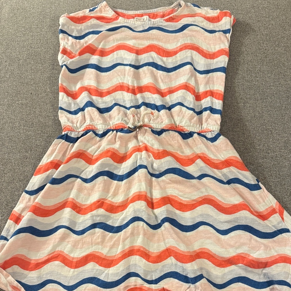 5/$15- Girls' Coral & Blue Wave Stripe Dress